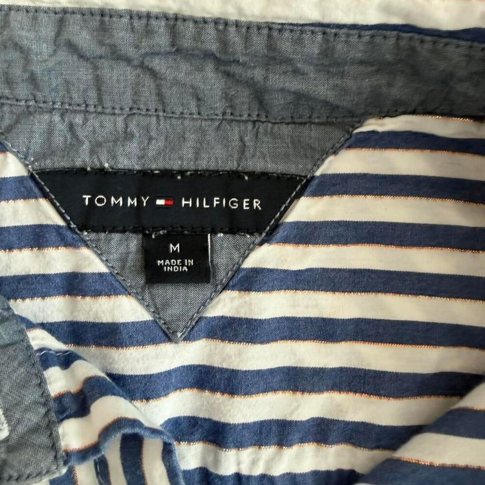 Tommy Hilfiger blue and white striped button-up shirt Size M - Picture 3 of 5